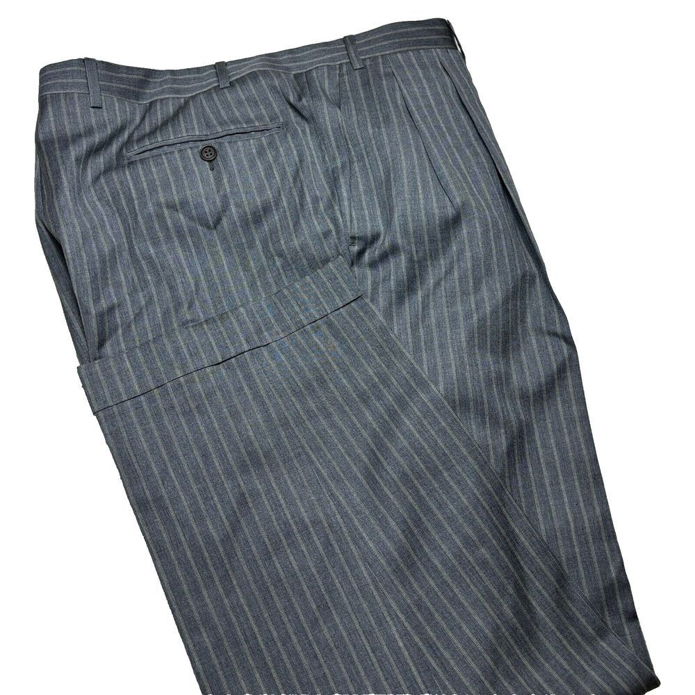 Canali Men's Dress Pants 36x28 Striped Gray Wool Pleated Made in Italy‎